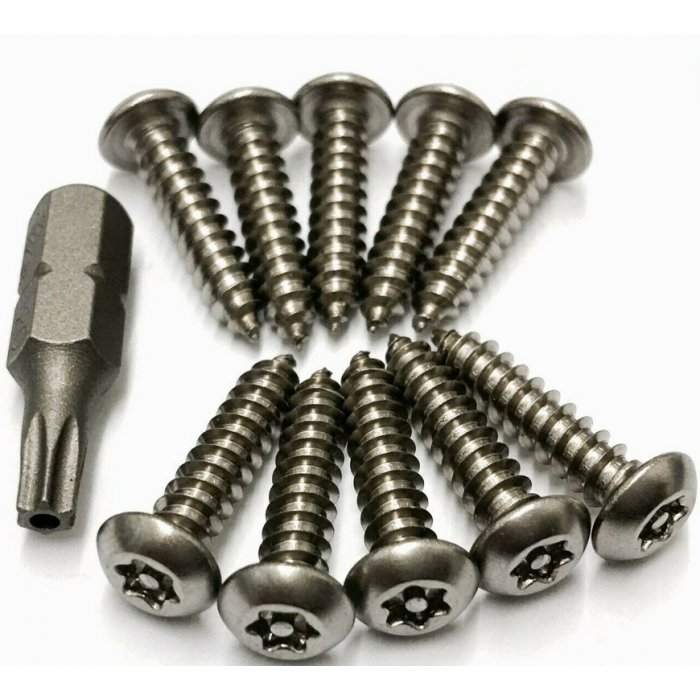 STAINLESS STEEL NUMBER PLATE SECURITY SCREWS KIT - 10 SCREWS & TORX BIT